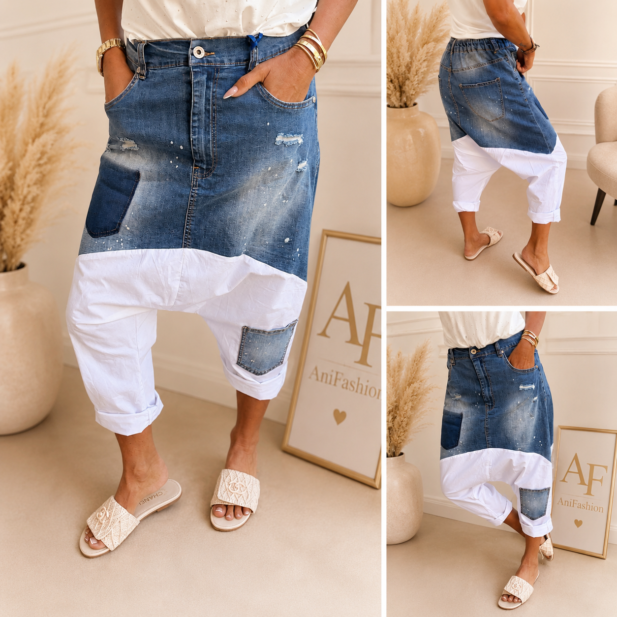 Baggy kombinace jeans a látky